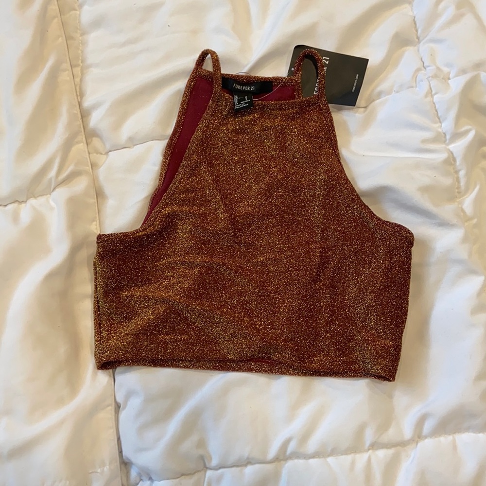 Cute crop top. Res with gold glitter. Never worn